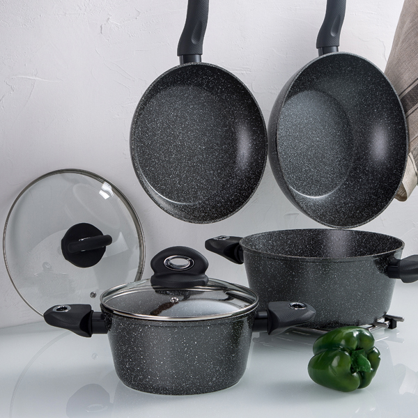 Bergner Orion - Cacerola 20 x 8.5 cm, 2.25 l, Aluminio Forjado Inducción, Base de 3 mm de Espesor, Antiadherente, Recubrimiento Interior y Exterior en Mármol Anti Arañazos, Asa Imitación Piel Negra - Imagen 2